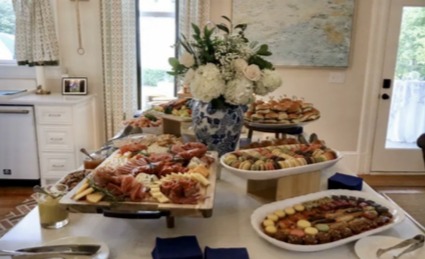 Catered spread in the kitchen